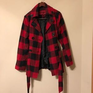 JouJou black & red checkered peacoat